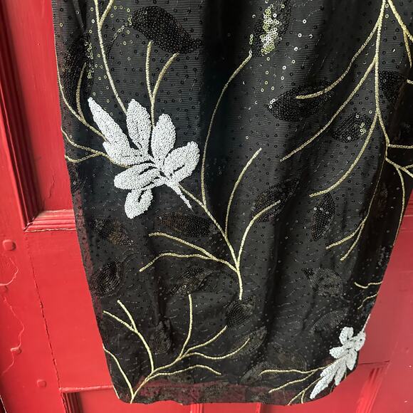 Belle Badgley Mischka Dress Gown Size 14 Black Sequin Wedding Formal Cocktail - Picture 8 of 14